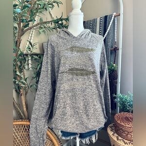 SJS Soft Brown Brushed Bohemian Embellished Glitter Feather Hooded Long Sleeve